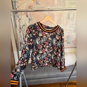 Floral Blouse with Black and Orange Trim